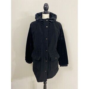 EDEN SOCIETY Women’s Black Sherpa Jacket  Velvet Sleeves and hood NWOT Size L